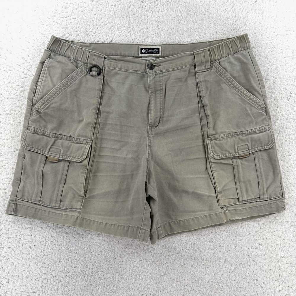 Columbia Cargo Shorts Mens XL Gray Cotton Linen Elastic Waist Hiking Casual